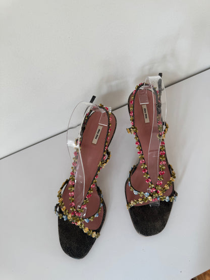 *rare* miu miu early 2000's floral leather heels