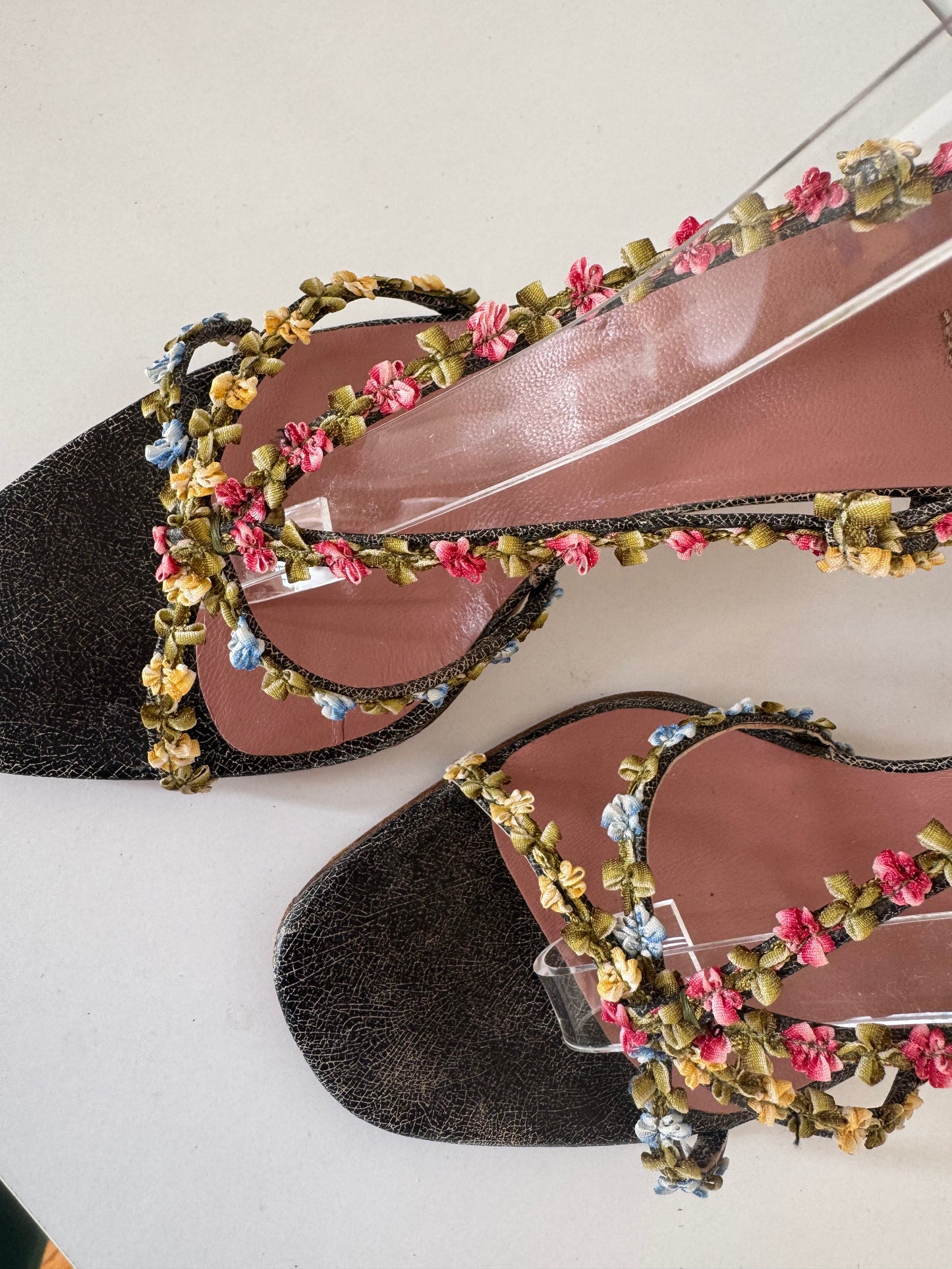 *rare* miu miu early 2000's floral leather heels