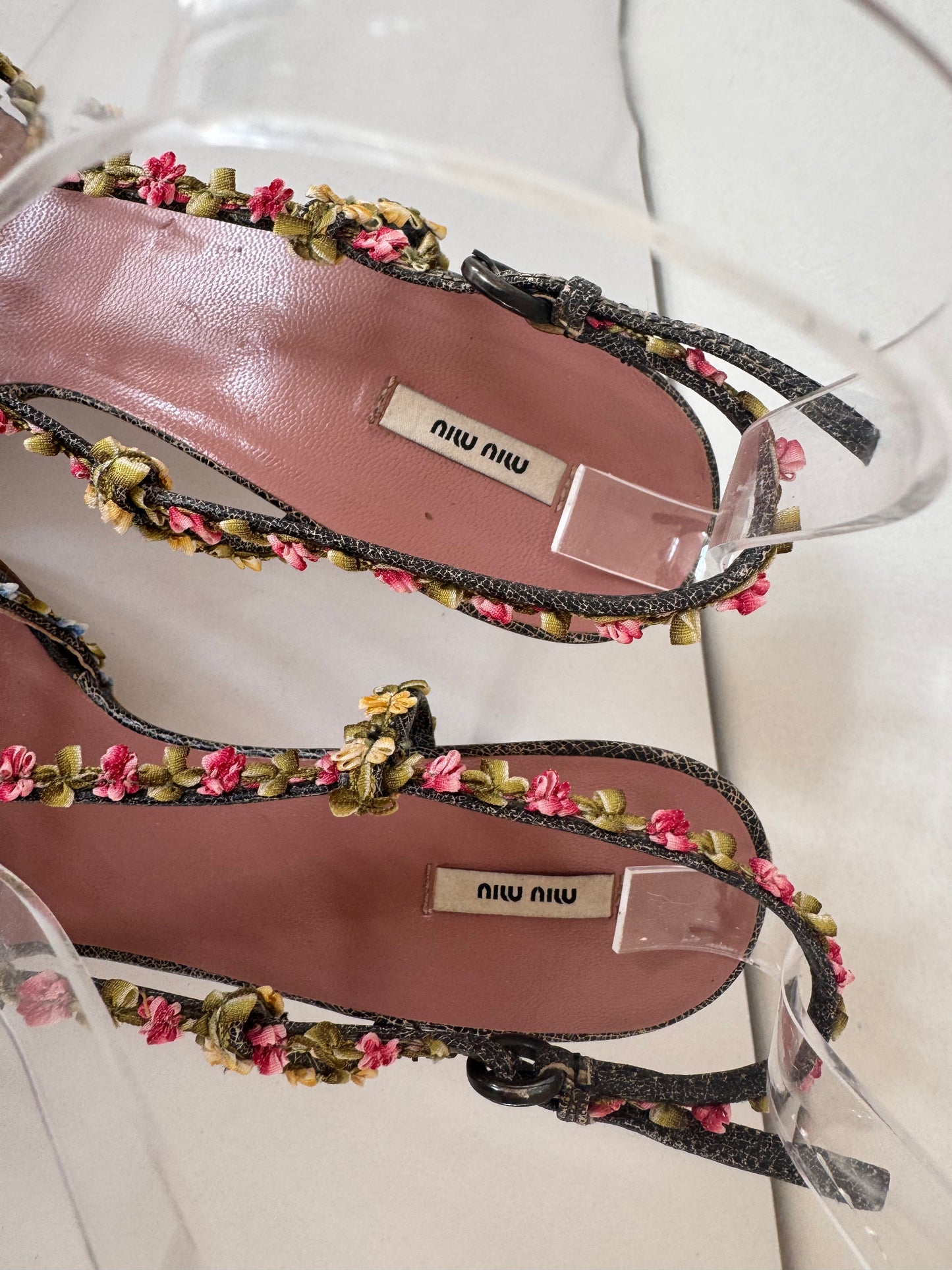 *rare* miu miu early 2000's floral leather heels
