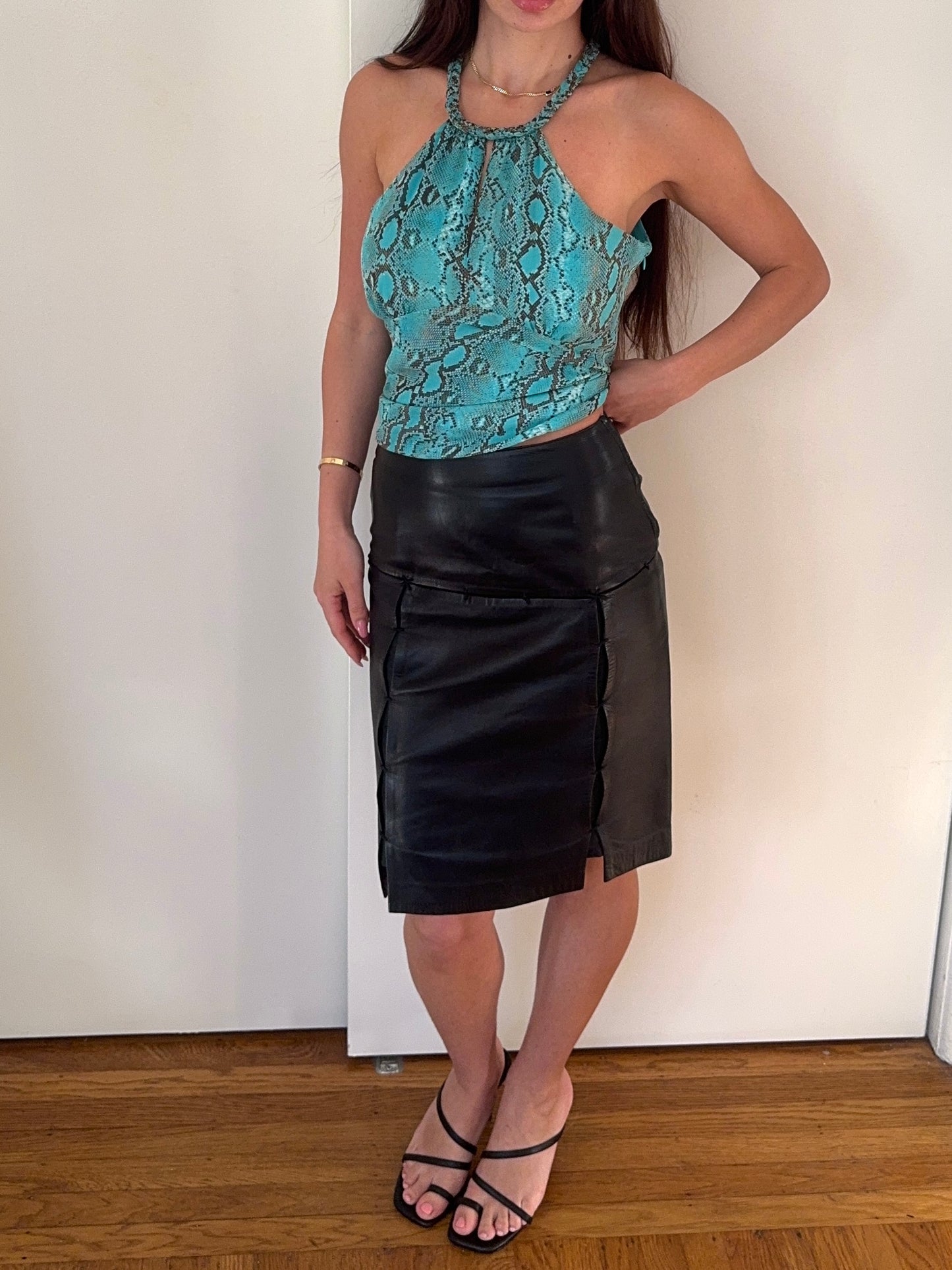 *rare* prada f/w 1998 panelled leather skirt