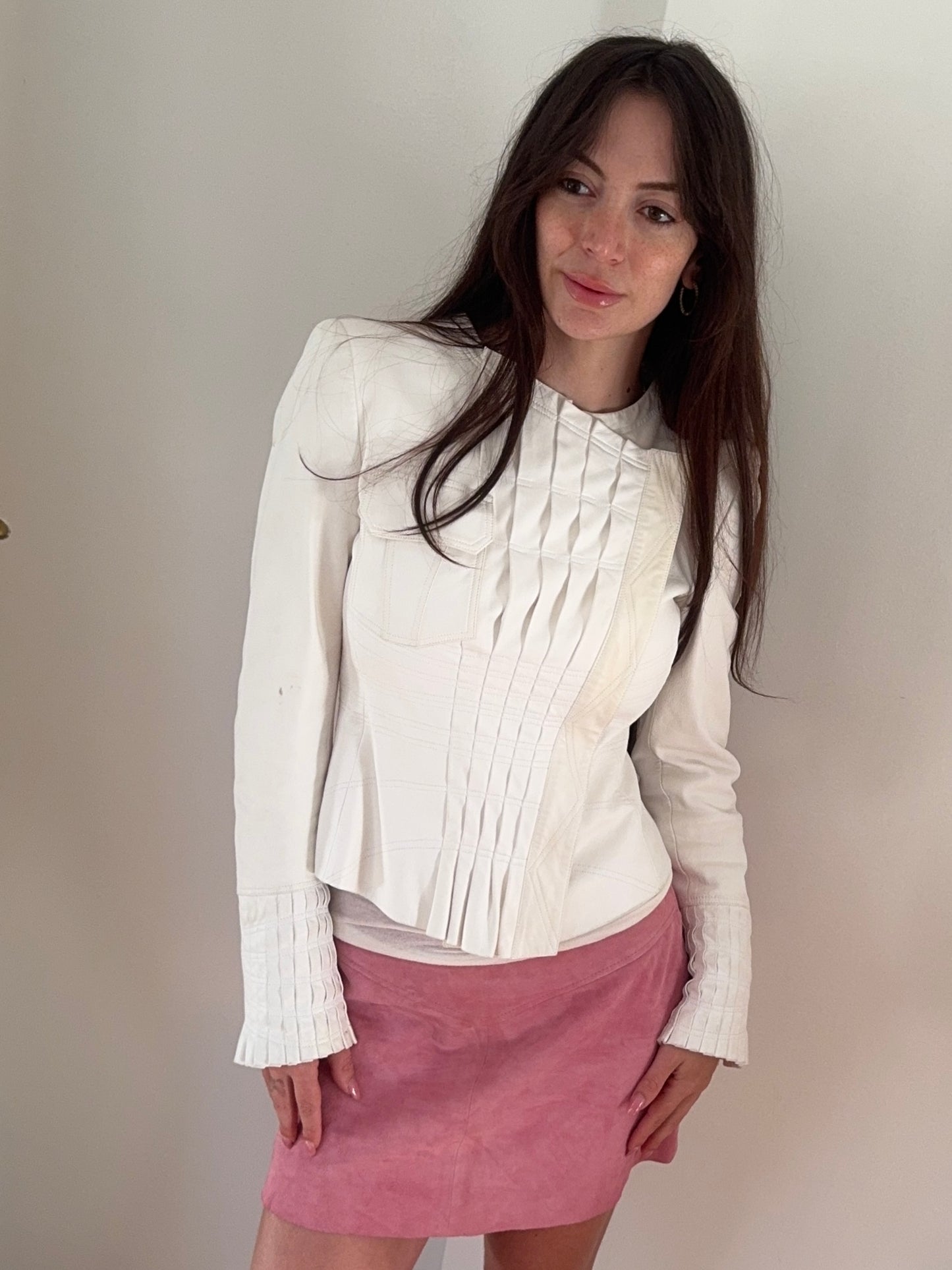 *rare* gucci s/s 2004 pleated white leather jacket