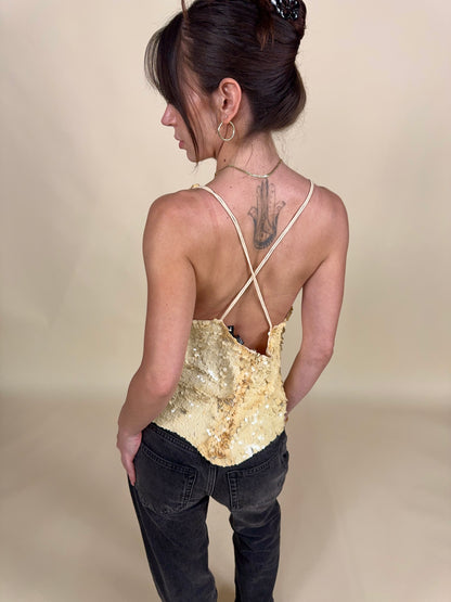 (RESERVED) DKNY vintage 1990's open back sequin silk top