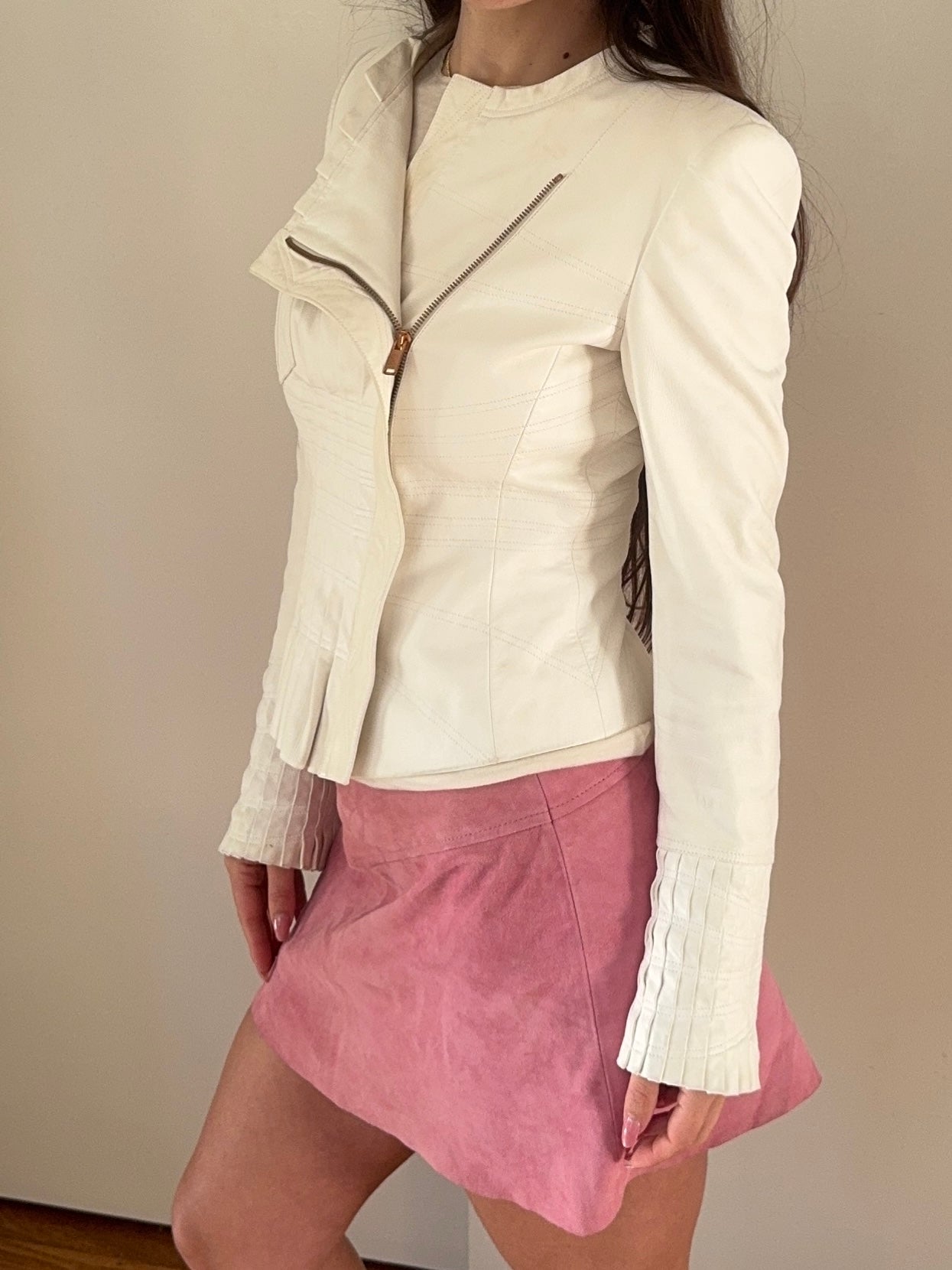 *rare* gucci s/s 2004 pleated white leather jacket