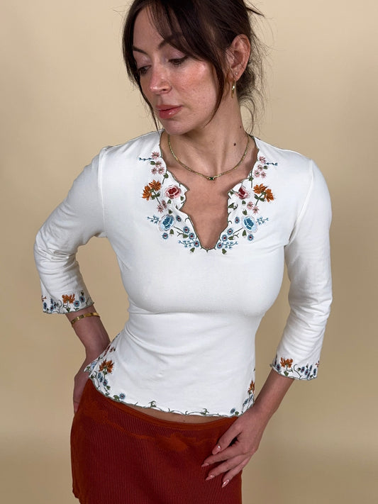 Vivienne Tam S/S 1999 floral embroidered top