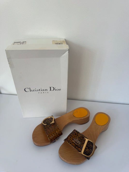 chrisitian dior 2000's croc leather mules