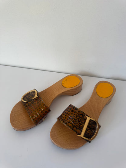 chrisitian dior 2000's croc leather mules
