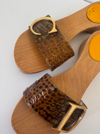 chrisitian dior 2000's croc leather mules