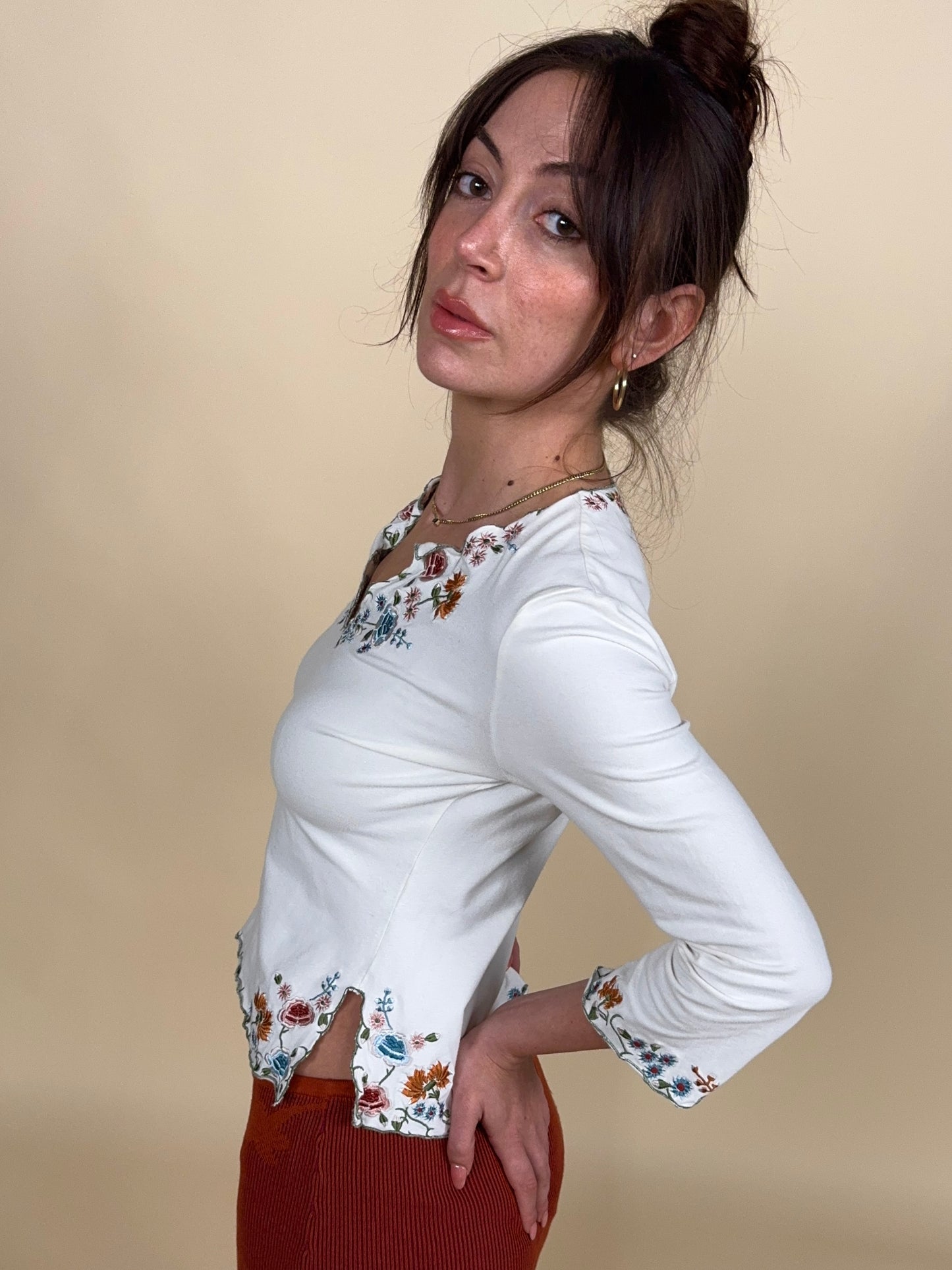 Vivienne Tam S/S 1999 floral embroidered top