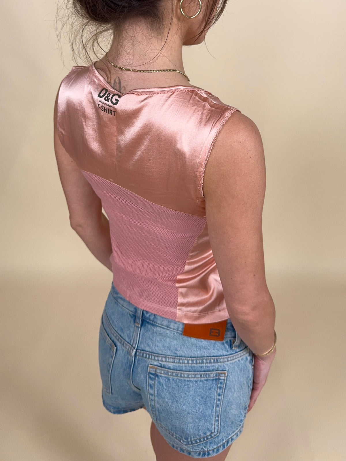 Dolce & Gabbana S/S 2003 pink silk mesh tank top