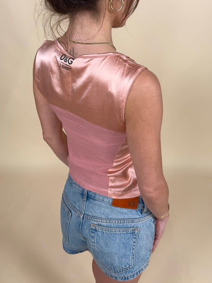 Dolce & Gabbana S/S 2003 pink silk mesh tank top