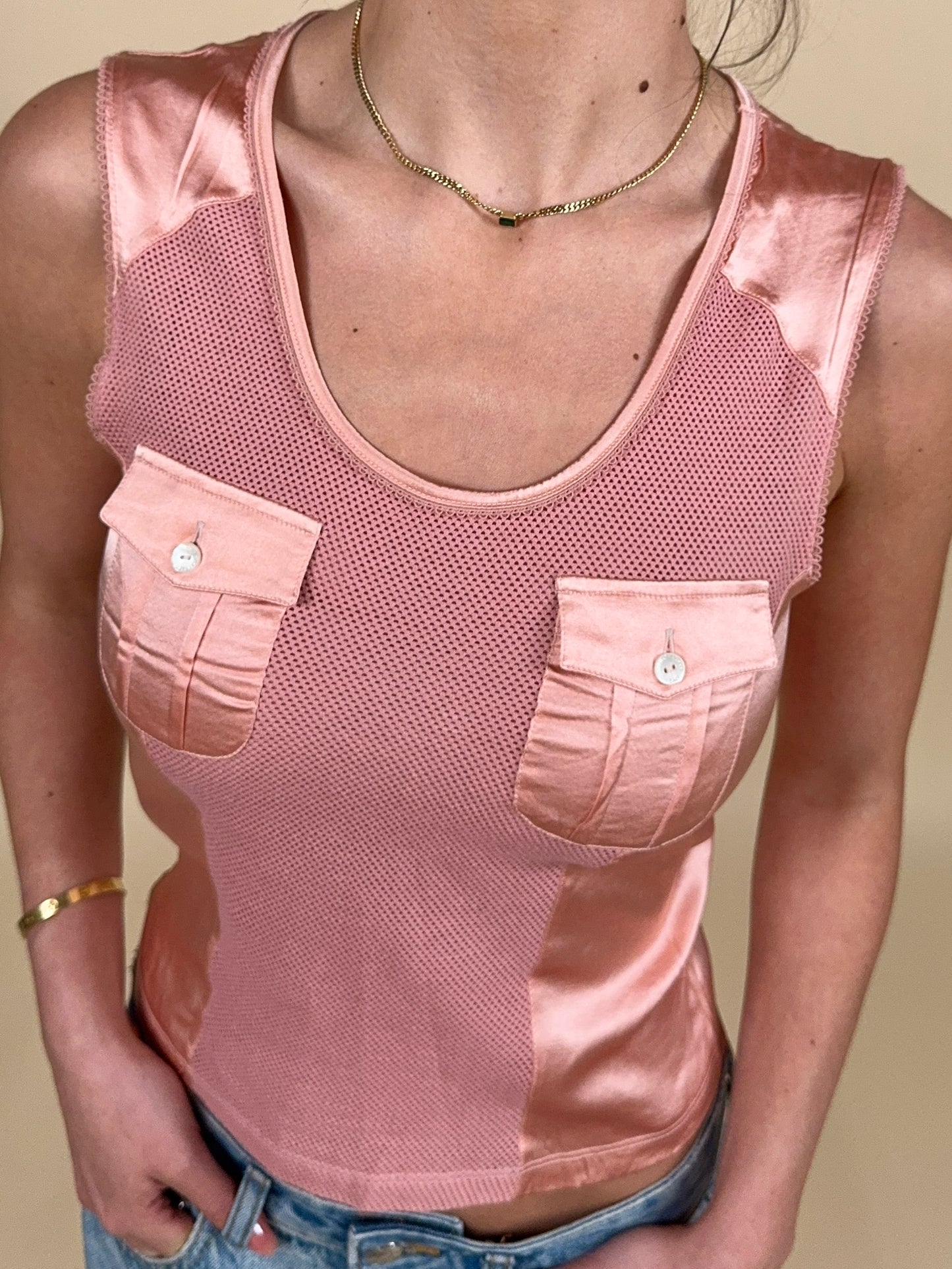 Dolce & Gabbana S/S 2003 pink silk mesh tank top