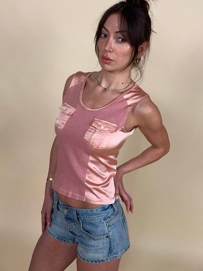 Dolce & Gabbana S/S 2003 pink silk mesh tank top
