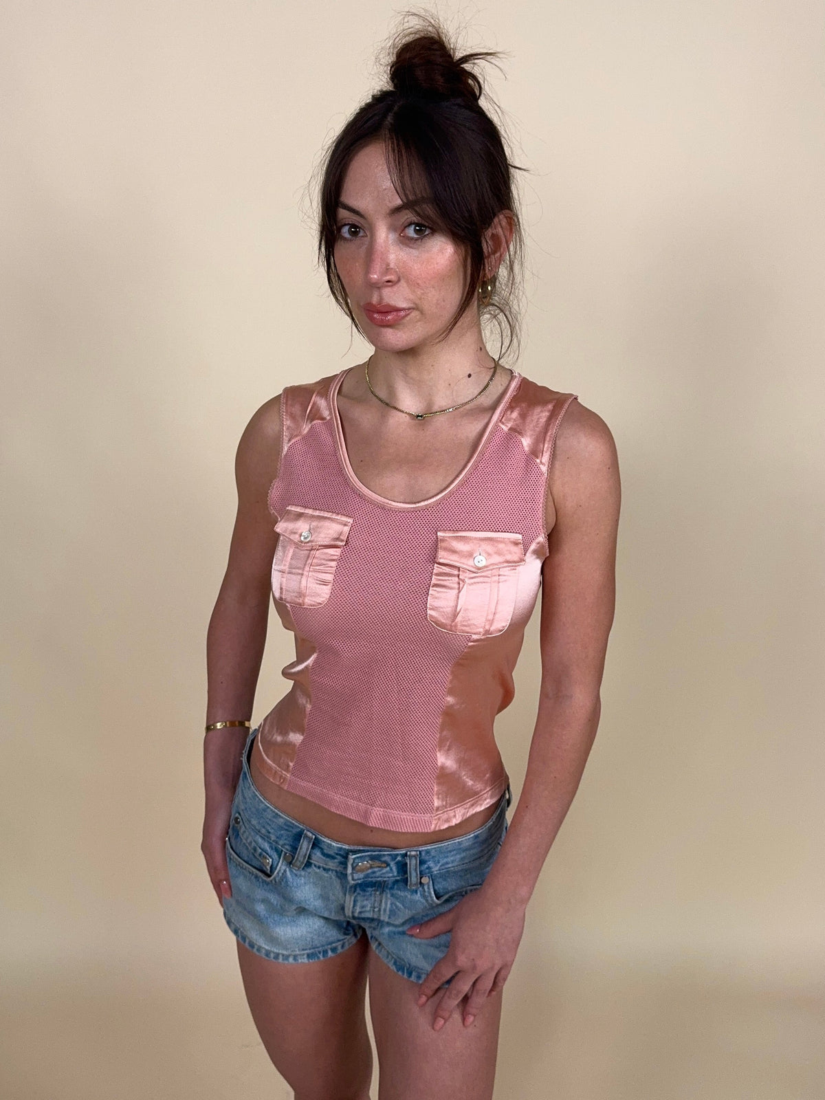 Dolce & Gabbana S/S 2003 pink silk mesh tank top