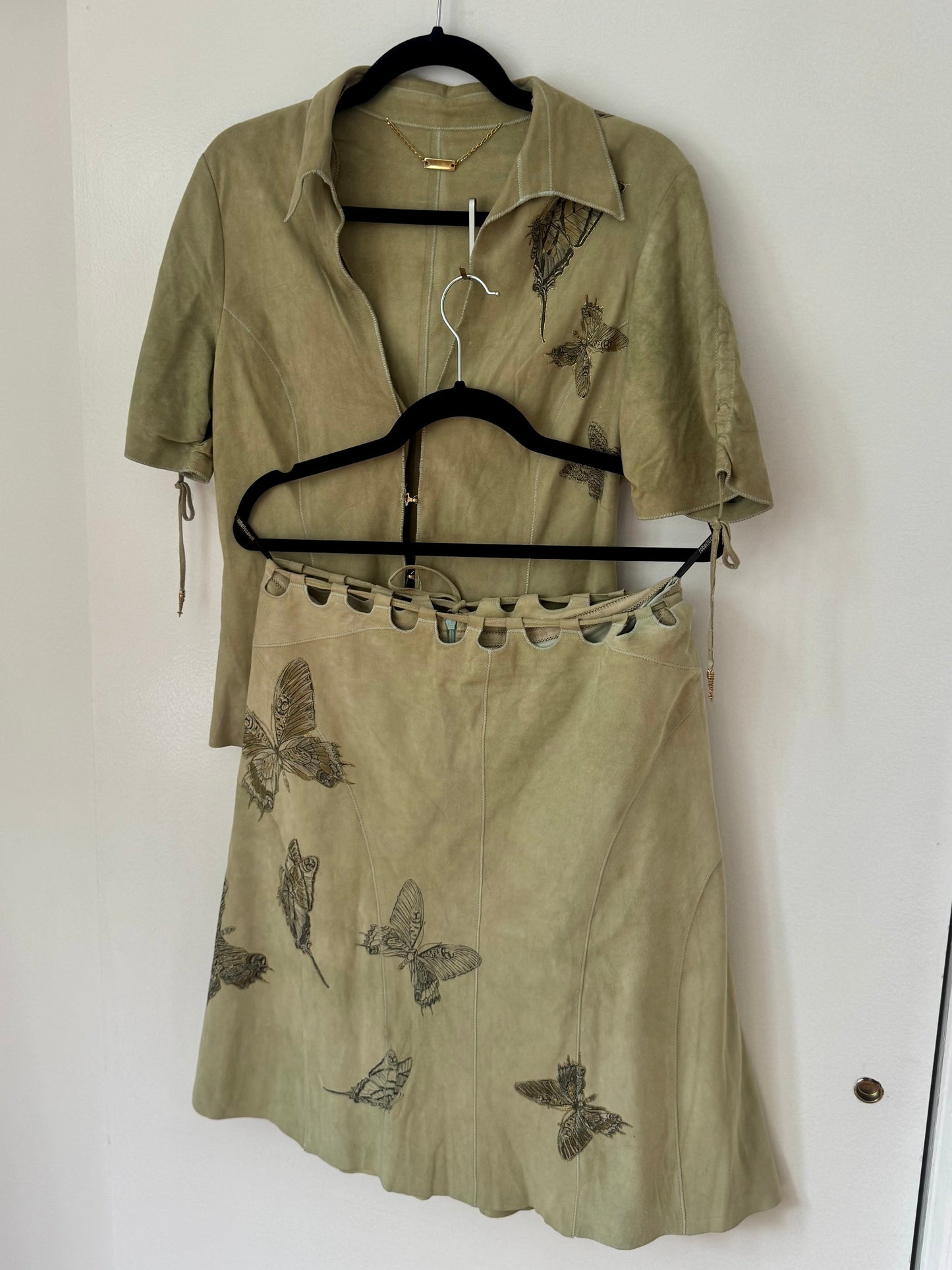 *rare* roberto cavalli s/s 2003 suede butterfly skirt set