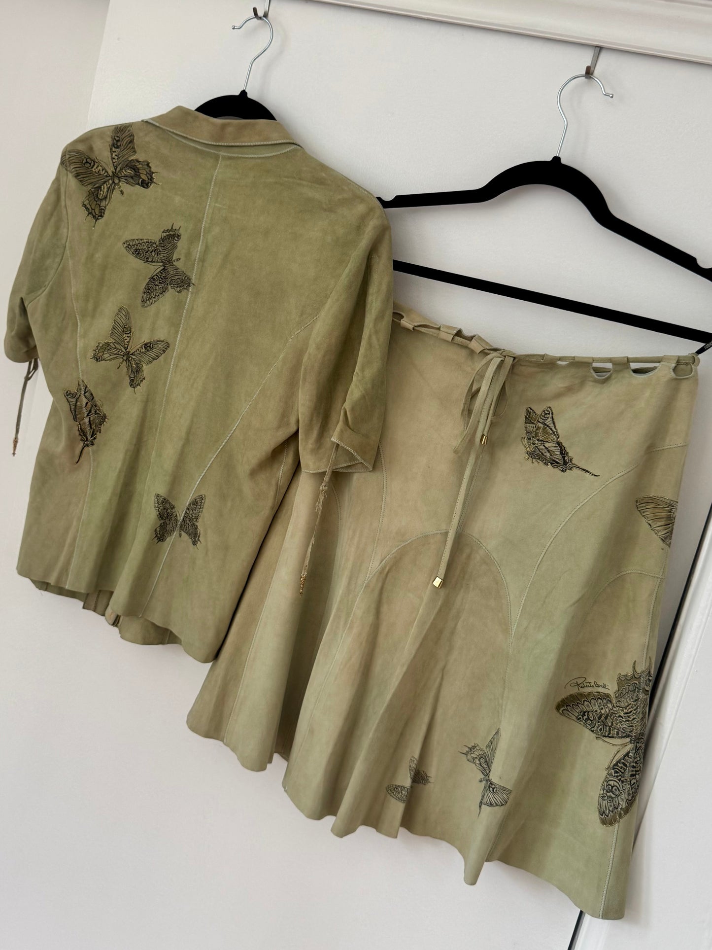 *rare* roberto cavalli s/s 2003 suede butterfly skirt set