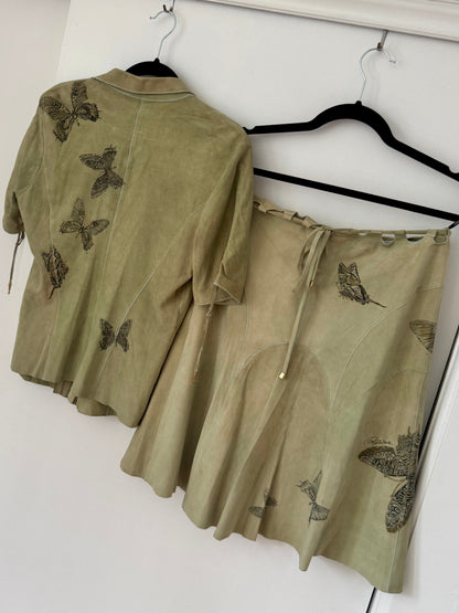 *rare* roberto cavalli s/s 2003 suede butterfly skirt set