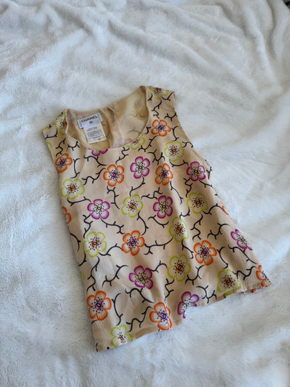 *rare* chanel s/s 2001 silk camellia tank top