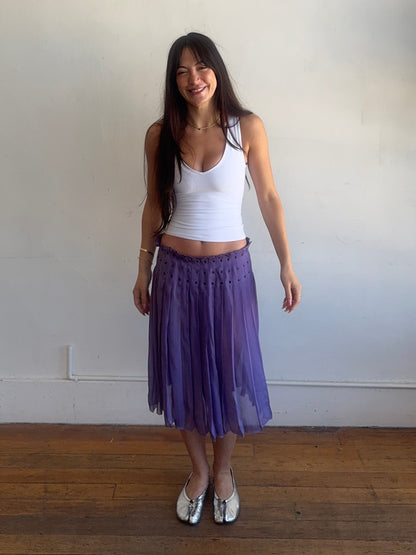 prada s/s 2000 runway purple silk grommet skirt
