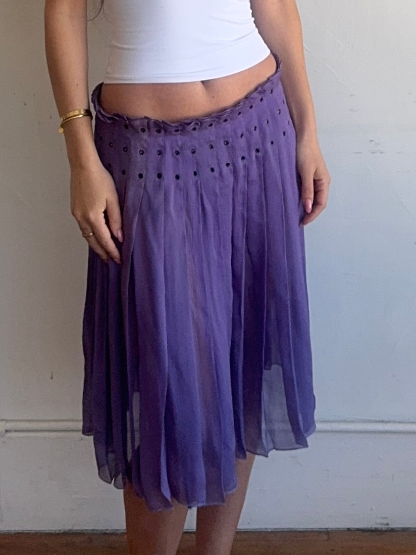 prada s/s 2000 runway purple silk grommet skirt