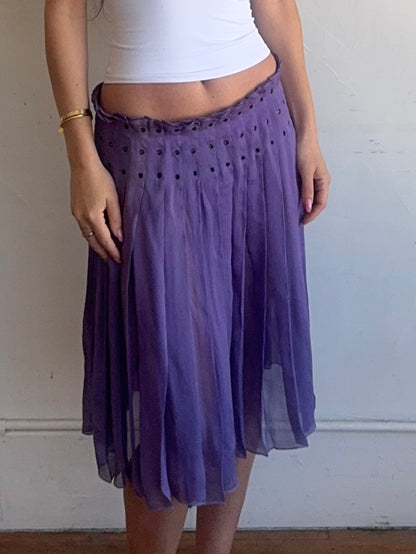prada s/s 2000 runway purple silk grommet skirt