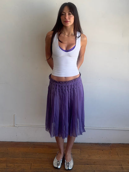 prada s/s 2000 runway purple silk grommet skirt