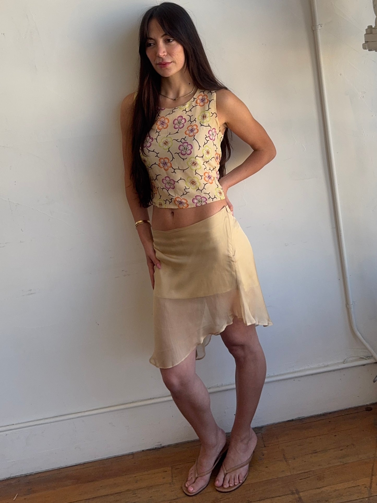 *rare* chanel s/s 2001 silk camellia tank top