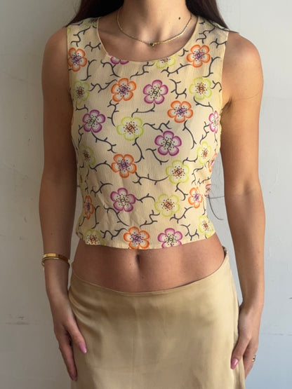 *rare* chanel s/s 2001 silk camellia tank top