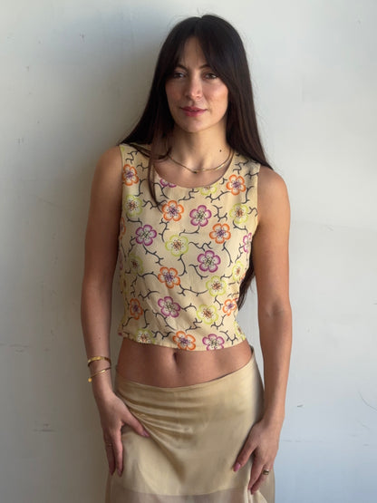 *rare* chanel s/s 2001 silk camellia tank top