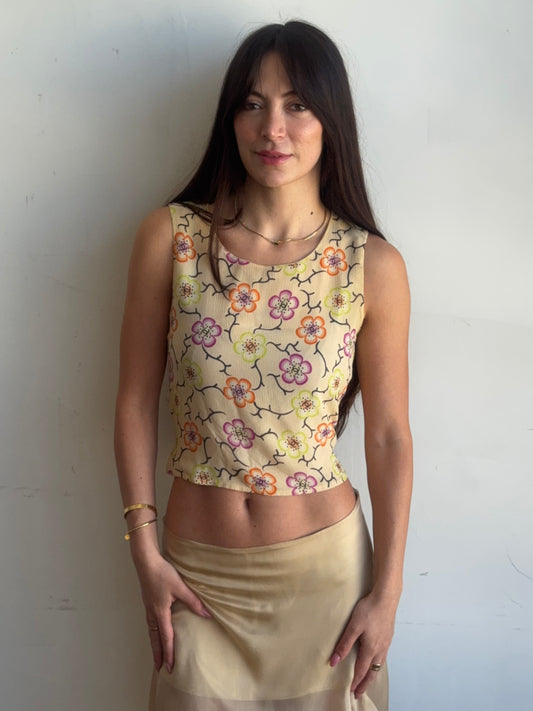 *rare* chanel s/s 2001 silk camellia tank top