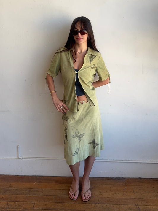 *rare* roberto cavalli s/s 2003 suede butterfly skirt set