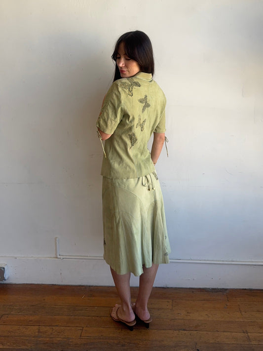 *rare* roberto cavalli s/s 2003 suede butterfly skirt set