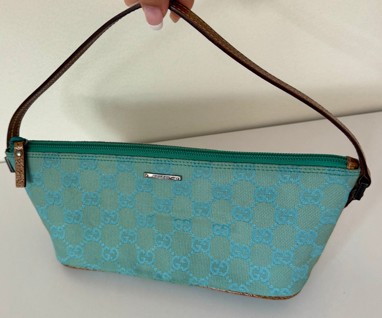 Gucci 2000's by Tom Ford teal GG boat pochette