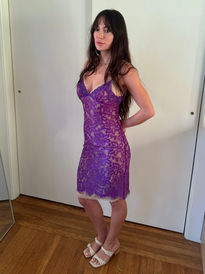 dolce & gabbana 2000's purple layered lace dress