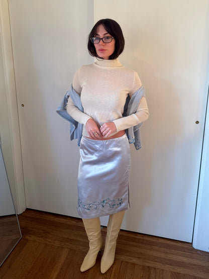 ralph lauren 1990s blue satin skirt