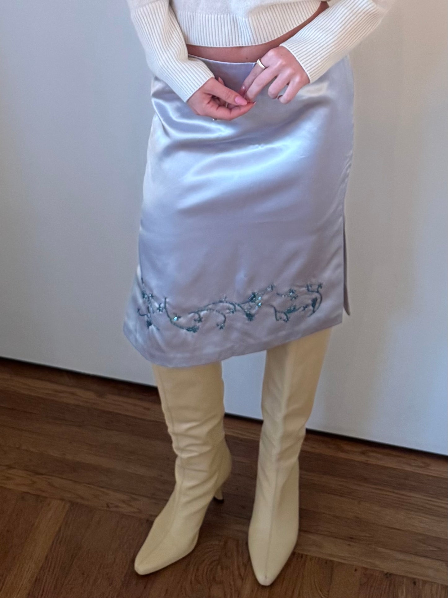 ralph lauren 1990s blue satin skirt