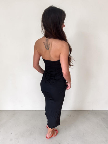 (rare) Gianni Versace couture S/S 1999 black medusa strapless dress