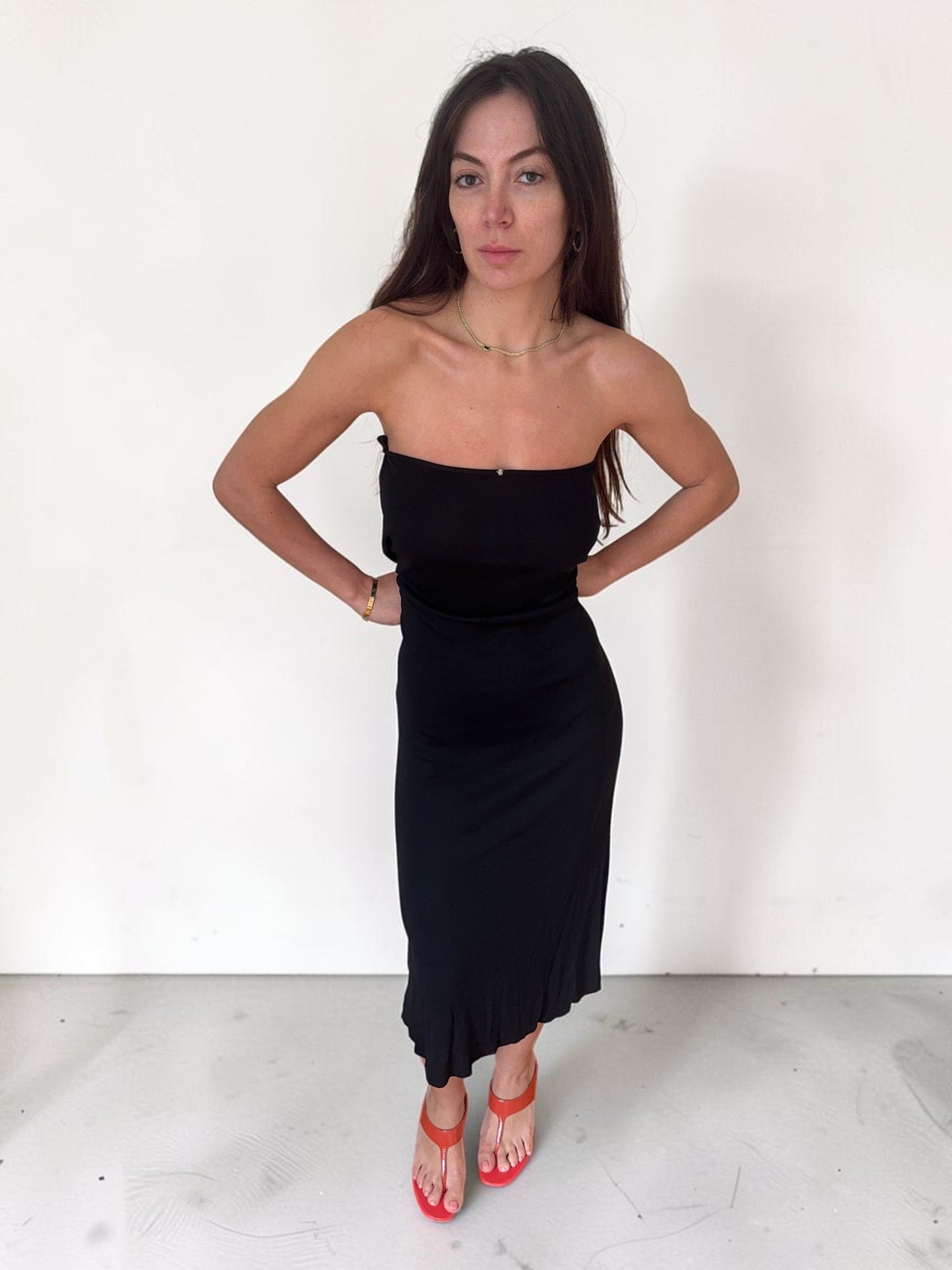(rare) Gianni Versace couture S/S 1999 black medusa strapless dress