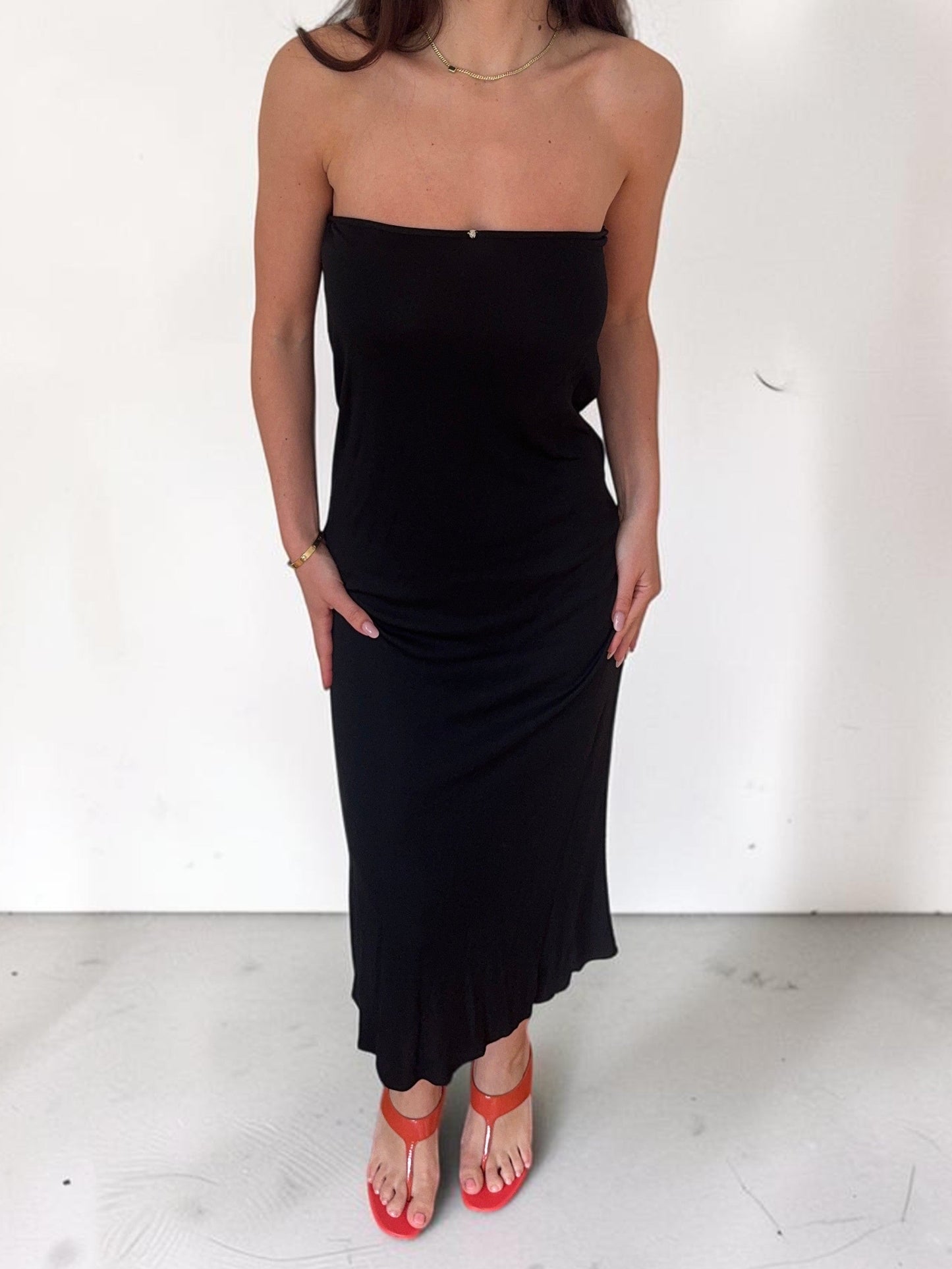(rare) Gianni Versace couture S/S 1999 black medusa strapless dress