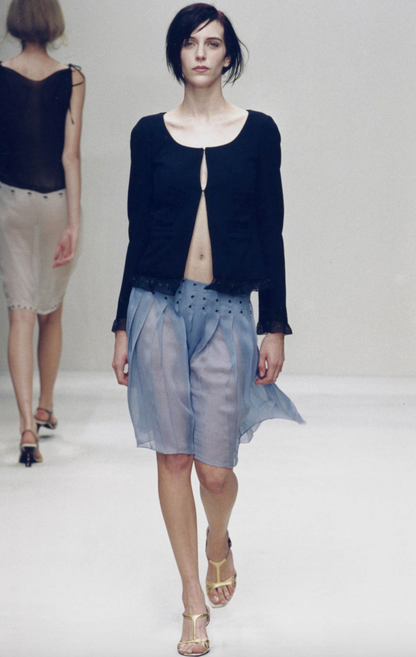 prada s/s 2000 runway purple silk grommet skirt