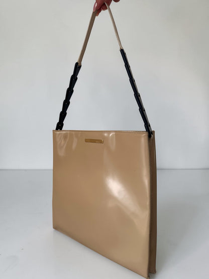vintage gucci by tom ford beige patent leather shoulder bag