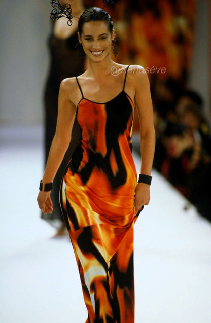 (rare) (documented) Todd Oldham S/S 1994 runway strapless flame dress