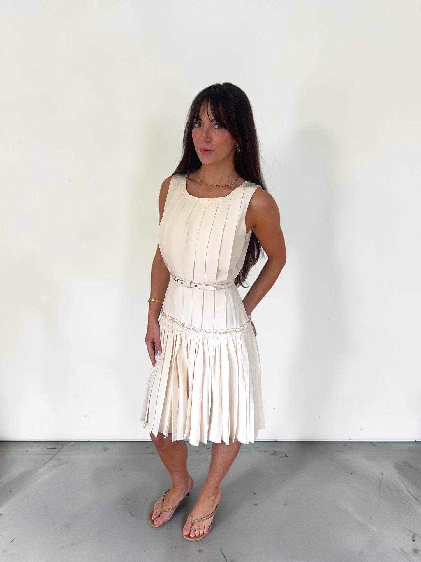 vintage oscar de la renta silk pleated dress