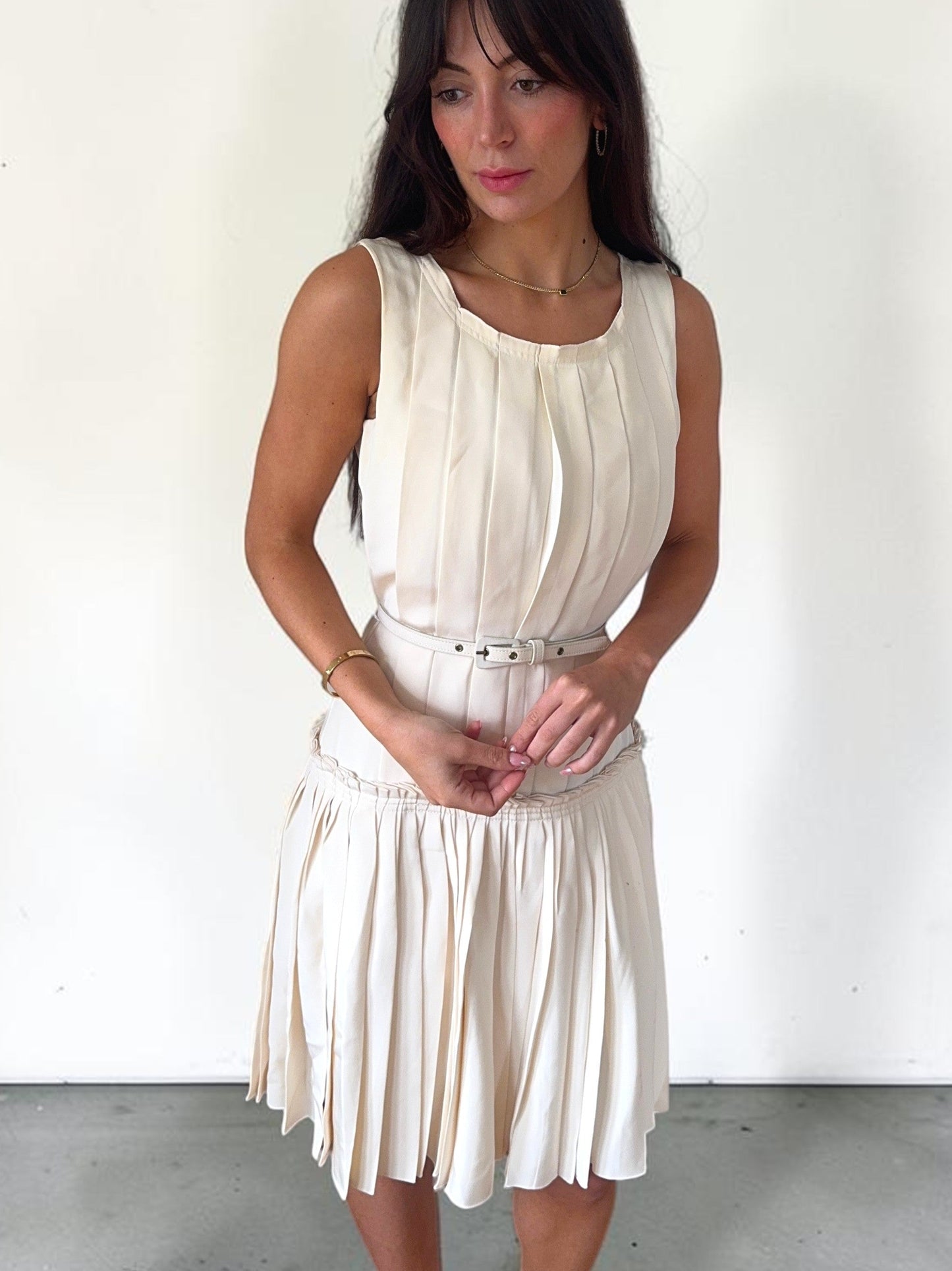 vintage oscar de la renta silk pleated dress