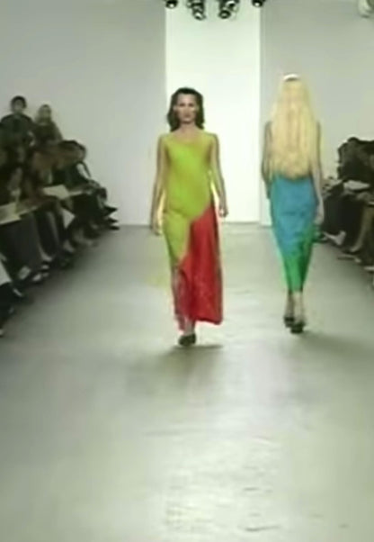 *rare* calvin klein spring summer 1999 ‘fire and lime’ silk layered dress