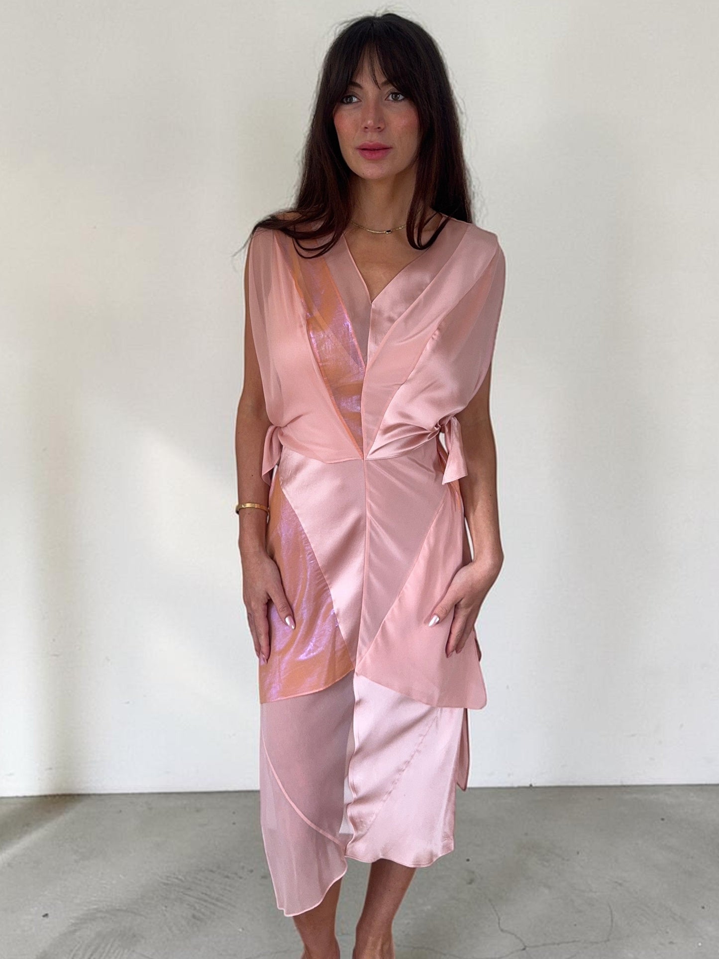 *rare* zac posen s/s 2004 pink silk paneled dress