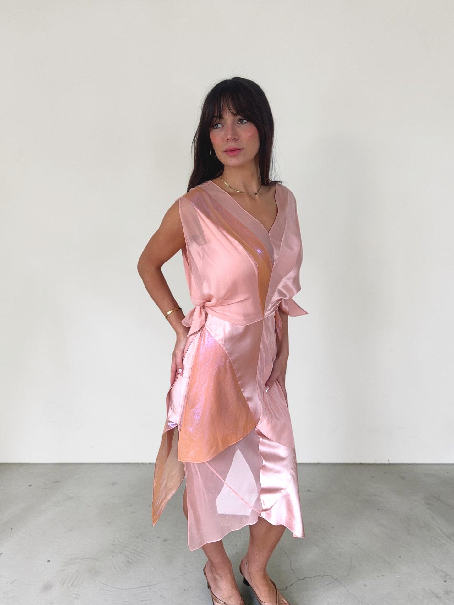 *rare* zac posen s/s 2004 pink silk paneled dress