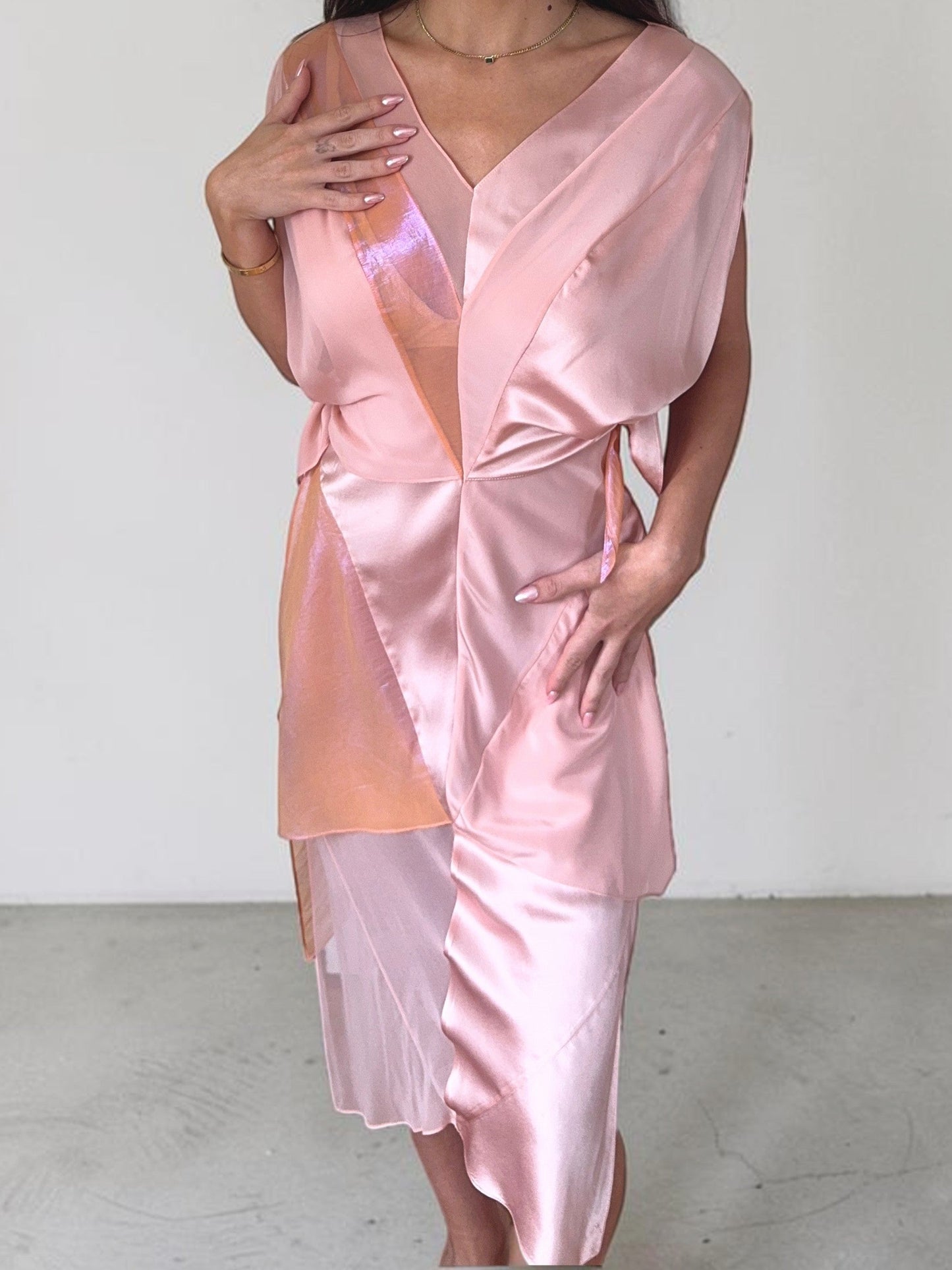 *rare* zac posen s/s 2004 pink silk paneled dress
